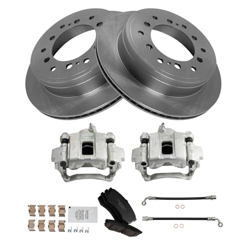 Image of TRQ Rear Brake Pad and Rotor Set Ceramic Rotors Calipers Compatible with 2010-2021 Lexus GX460 2010-2020 Toyota 4Runner