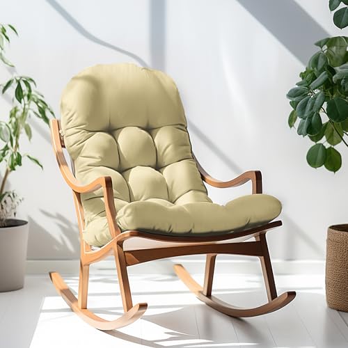 Image of Adirondack Chair Cushion, Rocking Chair Cushion 44x19.4x4 inch, High Back Patio Cushions of Upper and Lower with Ties, Sunscreen and Fade-Resistant (Semolina, 1)