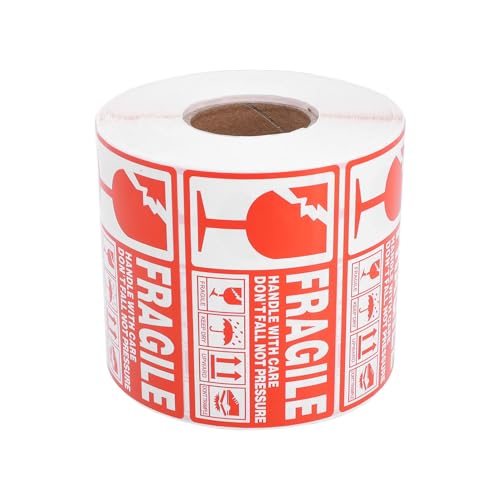 KALLORY 1000ctn Fragile Shipping Sticker Red/White Warning Labels Self-Adhesive Paper Stickers for Packaging Handle with Care