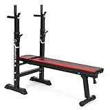 [page_title]-Hantelbank Trainingsbank Flachbank Fitnessstation klappbar und Verstellbar Drückerbank mit Langhantel Ablage Fitness Multifunktion Heimtraining XG-025