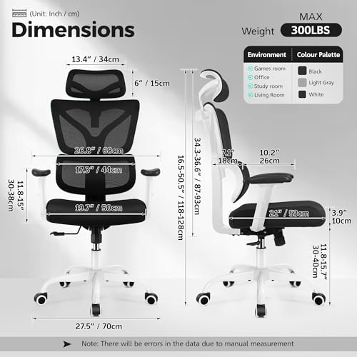 Image of Ergonomic Office Chair High Back Desk Chair with Lumbar Support, Breathable Mesh Computer Chair with Adjustable Armrests Height, Reclining Swivel Big and Tall Gaming Chair for Home Office(White)