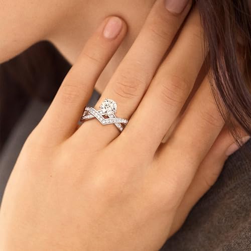 925 Sterling Silver 14K Plated White Gold Rings for Women 1.0 CT Moissanite Diamond Engagement Promise Anniversary Ring Wedding Bands for Women Elegant Gift Jewelry2