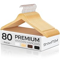 Wooden Hangers, Durable Coat Hanger Wood Hangers with Bar, Premium Suit Hangers for Men Women - Heavy Duty Hangers/Pants Hanger Set with 360° Rotatable Hook & Shoulder Grooves