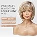 EMMOR Hand-Tied Lace Front Wig, 100% Human Hair Wigs for Women Natural Layered Wig, Wavy Different Style for White Women(Ombre Light Blonde Mixed Brown)