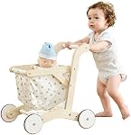 labebe Push Walker Stroller Baby Walker, Push Toy for Toddler, Pull Wagon for Kid, 2-in-1 Activity Push Walker for Infant/Child, Sit to Stand Learning Walker, Wooden Play Wagon 4 Wheel, Doll Push Toy(Doll not Included)