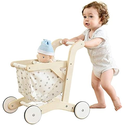 labebe Baby Push Walker Doll Stroller, Push Toy for Toddler, Shopping Cart for Girls and Boys 1 Years Old, Kids Stand Learning Walker, Wooden Play Wagon with Wheel, Larger Size 15.2 * 18.7 * 19.7 Cover