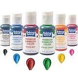 Bakery Crafts Premium Airbrush Food Coloring, 6 Bottle Assortment, 3.6 Fl Oz, Edible Paint For Use With All Airbrush Kits - Cake Decorating, Food Painting, Frosting, Red, Pink, Yellow, Green, Blue, Black - 6 x 0.6FL OZ Made In The USA