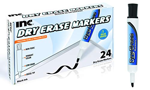 INC Dry Erase Markers Non-Toxic Low Odor Easy to Erase White Board Markers, Chisel tip for Broad or fine writing in Classroom, Office or Home, Black, 24 Count