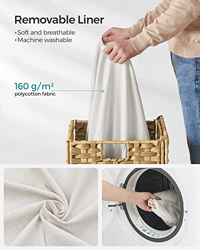 Songmics Handwoven Laundry Hamper, 23.8 Gal (90L) Synthetic Rattan Clothes Laundry Basket With Lid And Handles, Foldable, Removable Liner Bag, Natural Ulcb51Nl #TOP6