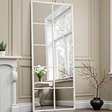 Full Length Mirror, 65'x24' Window Pane Mirror for Wall Decor, White Full Body or Wall Mounted Mirrors, Farmhouse Standing Mirrors Hanging or Leaning for Living Room, Entryway, No Stand