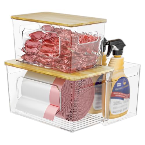 spospo Trash Bag Holder 3-in-1 Under Sink Organizer with Bamboo Lid