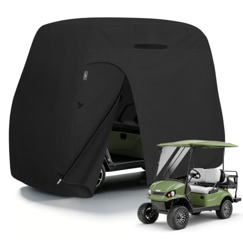 Explore Land 600D Waterproof Golf Cart Cover for 4 Passengers, Black | Fits for EZGO/Club Car/Yamaha, with Driver Side Door, All Weather Protection