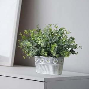 Artificial Potted Eucalyptus Plants Fake Greenery Plant Arrangements in Rustic Rectangular Pot Table Centerpiece 1 Pack