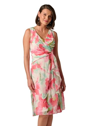 Adrianna Papell Draped Chiffon MIDI Dress Coral/Green Multi 10