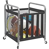 STORAGE MANIAC Ball Storage Bin Rolling Sports Ball Cart, Metal Garage Organizer Sport Rack Basketball Storage Cage for Garage or Gym, Indoor & Outdoor Sports Equipment Organizer 1 Pack