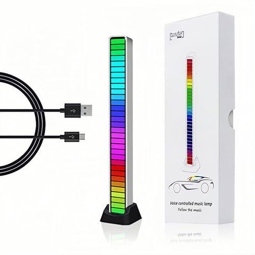 GINGO RGB Voice-Activated Pickup Rhythm Light, 32 Bit Music Level Indicator Aluminum Bar Voice Sound Control Audio Spectrum RGB LED Light Indicator Car Desktop LED Light for Vehicles Recreation Place