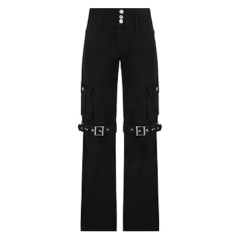 FFZSQ Women Y2K Gothic Cargo Pants Straight Wide Leg Low