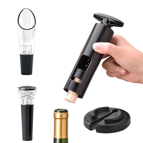 FUYTERY Manual 4-in-1 Wine Opener Set Pourer Stopper Cutter Reusable Wine Corkscrew Remover for Wine Lovers Gift Home Party Bar Wedding