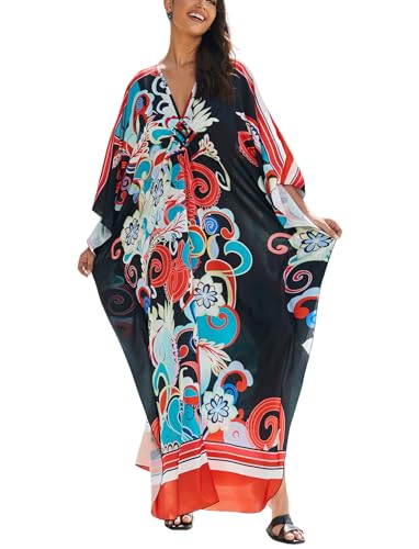 Image of KECVOT Kaftan Dresses for Women Plus Size Batwing Sleeve Caftans Long Bathing Suit Cover Up Maxi Beach Dress Loungewear