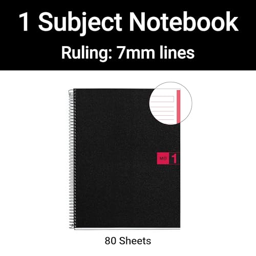 Image of Miquel Rius M Original 1 Subject Notebook, Lined 11 inch x 8.5 inch, 80 Sheets Heavyweight Paper, Micro-Perforated & 3-Hole Punched, Black Poly Cover (Pack of 1)