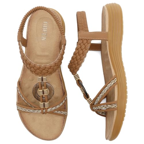 Image of UBFEN Womens Bohemian Flat Sandals With Back Strap Summer Beach Comfortable Bling