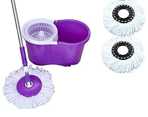 ZIVKO Cleaning 360° Spin Floor Cleaning Easy Advance Tech Bucket PVC Mop & Rotating Steel Pole Head with 2 Microfiber Refill Head