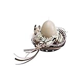 ostergesteck Maße: D. 23 cm x H. 17 cm CREAFLOR HOME Ostergesteck Gesteck Osterdeko mit Eierkerze,D. 23 x H. 17 cm,Creme/braun