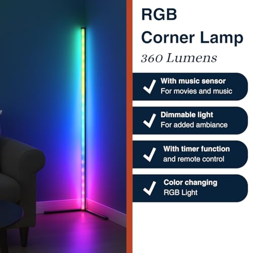 Lámpara de pie LED Grundig de 140 cm para iluminar rincones oscuros con música 4