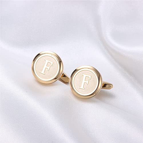 Image of LOYALLOOK Initial Gold Cufflinks for Men Gold Cuff Links Personalized Copper CuffLinks Letter Cufflinks Gift for Groom Husband Father