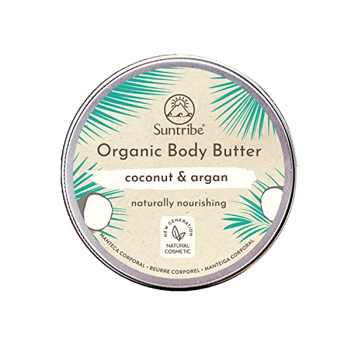 Manteca Corporal 100% Orgánica & Natural Coco & Argan Suntribe - Olor Natural de Coco (Sin Perfume) - Hidratación Intensa - Piel Normal/Sensible / (Muy) Seca (150 ml) Cover