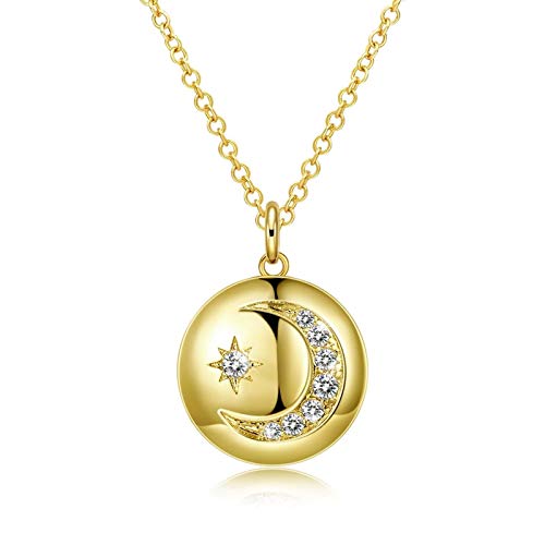 Cubic Zirconia Pendant Moon Star en Or Jaune Plaqué pour Femmes Chic
