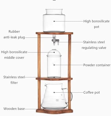 Cold Brew Drip Tower with Adjustable Water Flow,Cold Brew Drip Tower - Iced Coffee & Tea Maker with Adjustable Water Flow, Glass Carafe & Wooden Bracket - Perfect for Home & Office Cold Brew