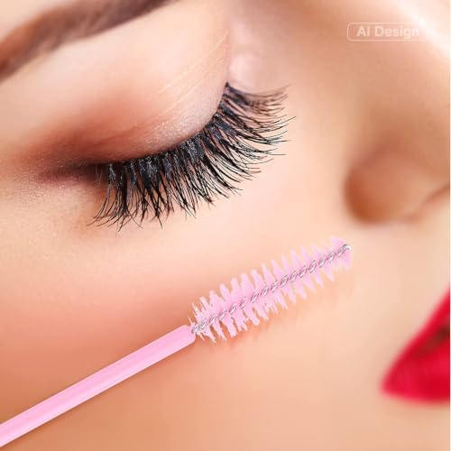 Image of G2PLUS 100PCS Disposable Eyelash Brushes, Adjustable Mascara Wands Makeup Applicator, Lash Spoolies Brushes for Eyelash Extensions and Eyebrows (Baby Pink)