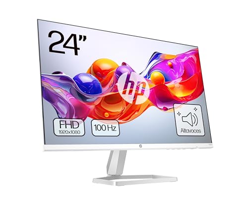 HP 524sa- Monitor de 23.8" FHD con Altavoces Integrados (1920x1080, IPS, 100 Hz, 5ms, 99% sRGB, 300 Nits, contraste 1500:1) Blanco con Soporte Plateado