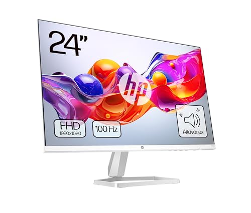 HP 524sa- Monitor de 23.8' FHD con Altavoces Integrados (1920x1080, IPS, 100 Hz, 5ms, 99% sRGB, 300 Nits, contraste 1500:1) Blanco con Soporte Plateado