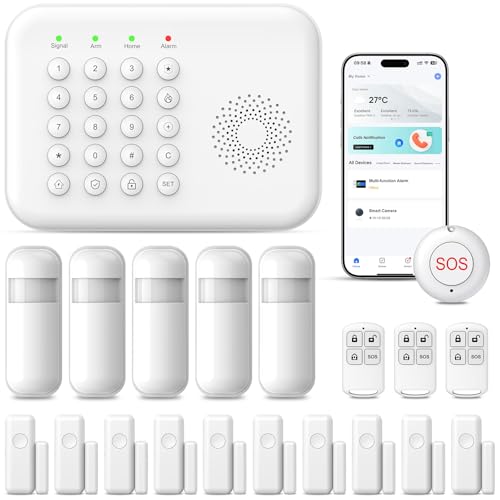 Drahtloses Haussicherheitssystem, 4G/WLAN-Alarmsystem mit Tastatur, Selbst erweiterbar mit Tür- und Bewegungssensoren, Tuya-App-Benachrichtigungen, Keine Vertragsgebühr (20 Stück)