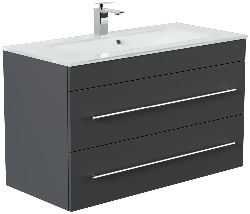 Badmöbel Vitro 1000 mit Glaswaschbecken SoftClose Farbe Grafit