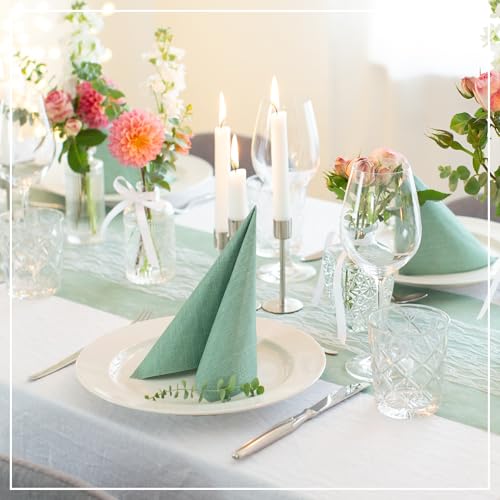 Serviettes vert eucalyptus 33x33 cm anti-déchirure décoration table fête 60 pcs - 6