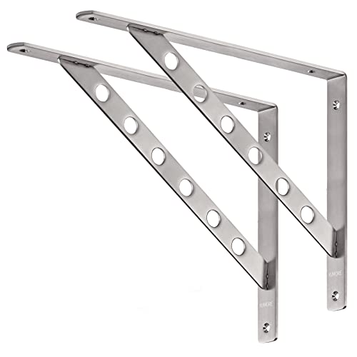 Yumore Heavy Duty Shelf Brackets, 16 Inch Stainless Steel Solid Shelf Support, Max Load: 550Lb Corner Brace Joint Right Angle Bracket, Pack Of 2 #TOP10