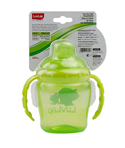 LuvLap-Hippo-Spout-Sipper-for-InfantToddler-225ml-Anti-Spill-Sippy-Cup-with-soft-Silicone-Spout-BPA-Free-6m-Green