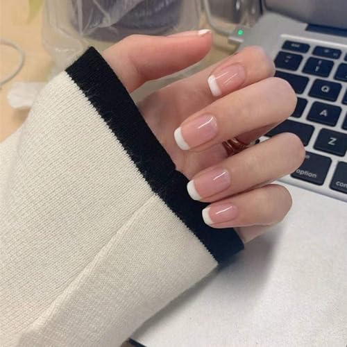 Image of ZOONA 24PCS Everlasting French Nails Artificial Nails Art Set| Lightweight & Long Lasting| Easy To Use| Quick Fix For Festivals & Special Occasions (flat11111)