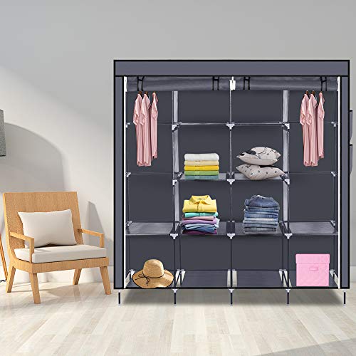 Armoire de Rangement Penderie Tissu Armoire Chambre Portable pour Chambre D'adulte avec Housse 12 Couches - 169,5x44x181,5cm, Gris Cover