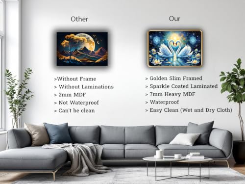 Image of Vastu Swan Pair Photo Frame, Gold, Slim, Sparkle Coated Lamination, for Living Room and Office, 18x24 Inch 53010