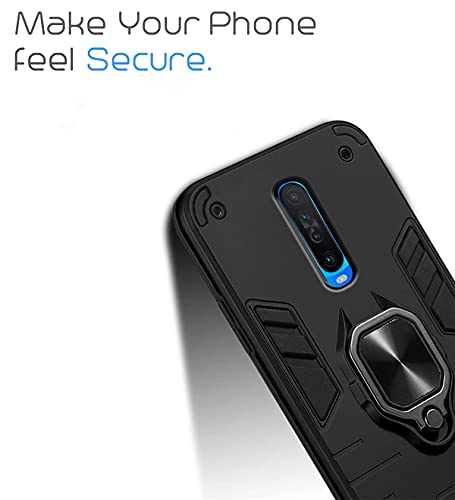 Image of Pikkme D5 Tough Armor Bumper Back Cover Case for Poco X2 |Ring Holder & Kickstand in-Built (Black)