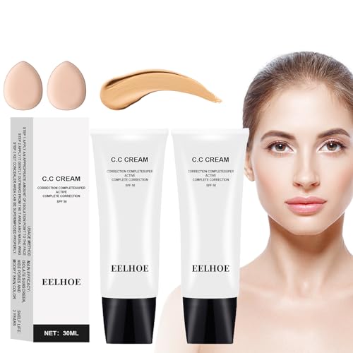 PERVALA Skin Tone Adjusting CC Cream Spf 50, Colour Correcting Self Adjusting for Mature Skin, Moisturizing Skin, Primer, Concealer, Brightening Skin Tone（2Pcs Natural Color）