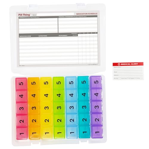 5 Times a Day Weekly Pill Box Organizer Case Secure 7 Day Pillbox with Medication Schedule (5 Time-a-Day)