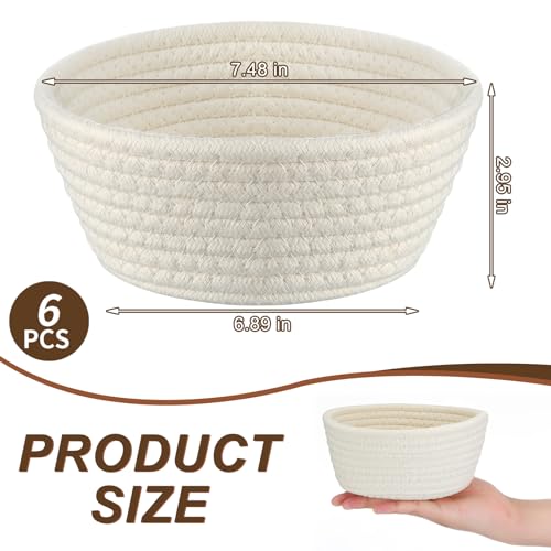 Tatuo 6 Pack Small Woven Basket with Gift Bags and Ribbons Empty Gift Baskets Cotton Rope Storage for Graduation Birthday Nursery Wedding Gifts(7.5 x 6.9 x 2.9 Inches) by Tatuo - Image 2