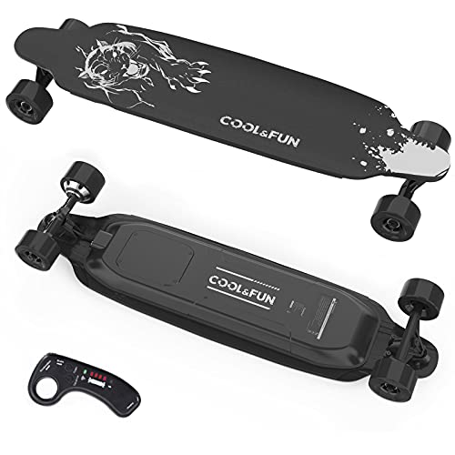 COOL&FUN Electric Skateboard with Remote Control, 400W Brushless Electric Longboard, 20 MPH Top Speed, 10 Miles Range, 3 Speed Adjustment, Load up to 265 Lbs, 11 Layers Maple Longboard