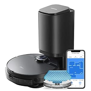 Aspirateur Robot,Midea 4000PA Robot Aspirateur Laveur de Sol,avec Lidar Navigation Intelligente,pour Poils d’animaux,Tapis,Sols (Station de Base Ceinture Noire)