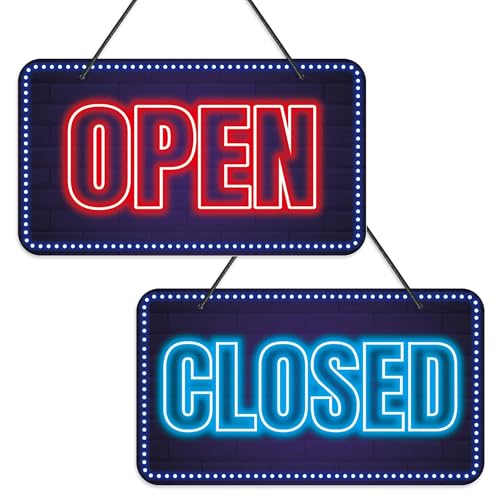 Open Closed Signs for Business, 12x6.7 Waterproof Double Sided We Are Open or Closed Hanging Sign, Business Open and Closed Hours Flip Sign for Stores Restaurants Bars Shops Door Window